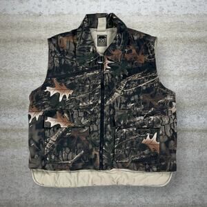 Vintage 90s Bear Ridge Vest Mens L Hunting Camo Cotton Zip Insulated Woodland